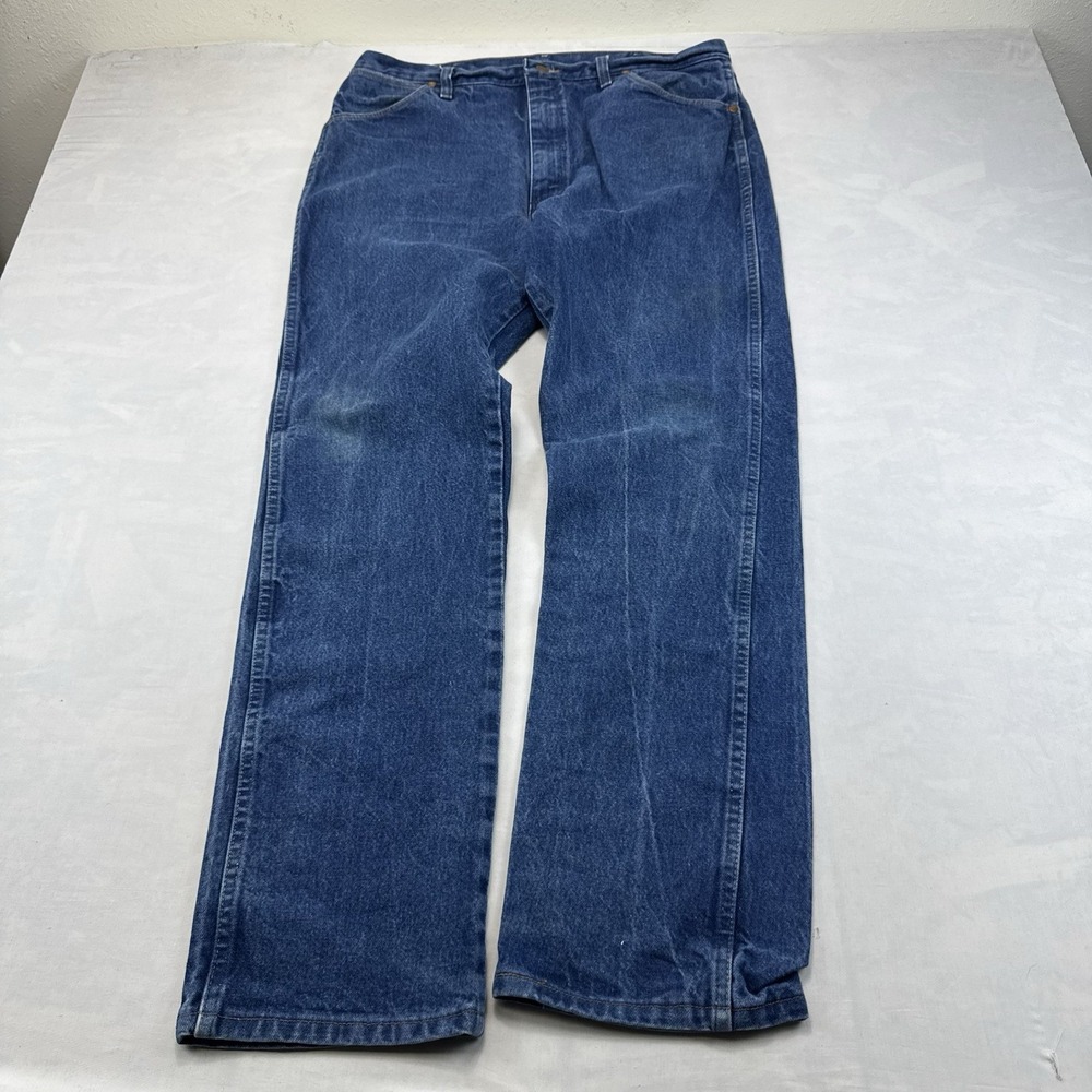 Wrangler Jeans Mens 38x34 Blue Denim Straight Leg Cowboy Western Made in Mexico